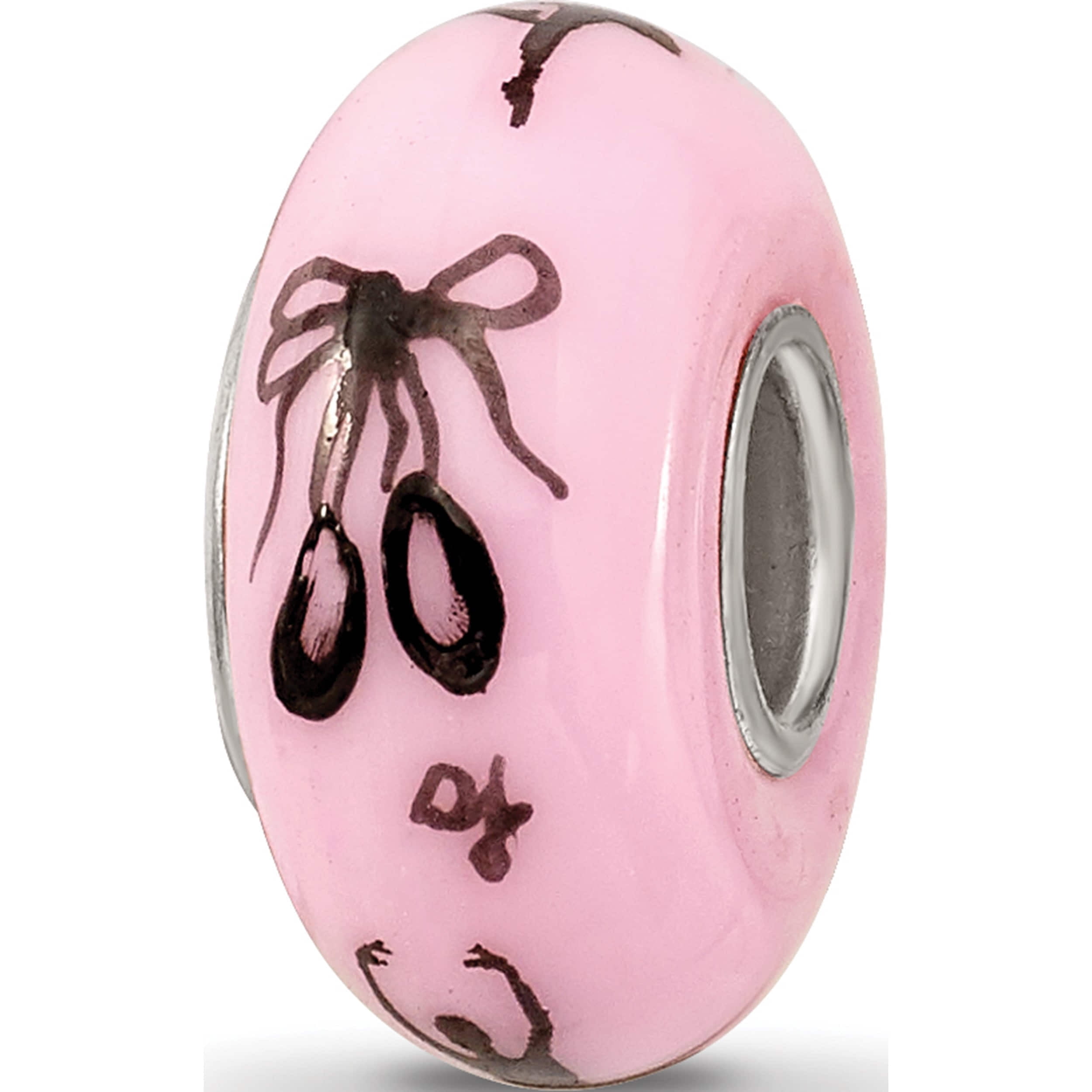 Sterling Silver Ster.Silver Reflections Pink Hand Painted Ballerina Fenton Glass Bead Made In United States qrs3627