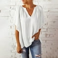 thumbnail image 2 of Womens Loose Fit Summer T Shirts V Neck Short Sleeve Tees Flowy Dressy Casual Blouses Oversized Plain T Shirts (X-Large, White), 2 of 5