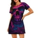 thumbnail image 1 of Balery Purple-Red Skull Camisón de manga corta con cuello redondo para mujer, cómodo y elegante., 1 of 6