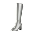 thumbnail image 2 of PiGOGI Stylish High Heel Boots for Women Side Zipper Fashion Fall Winter Knee High Thick Heel Dress Boots Silver 43, 2 of 4