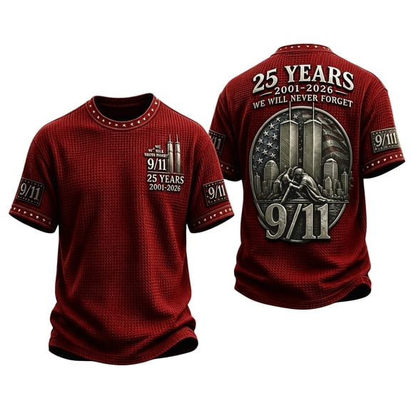 AHMOMEI Men's 9/11 25th Anniversary T Shirts American Flag Print We Will Never Forget 911 Shirt Vintage Courage Patriotic Hope 9/11 Memorial Shirt L