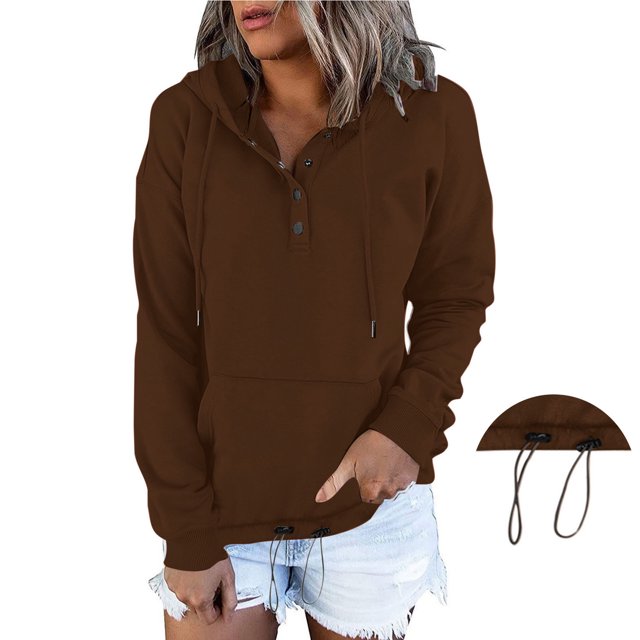 ICHUANYI Clearance Women's Oversized Sweatshirts Long Sleeve Button Fashion Trendy Sweatshirt Jackets Hooded Cute Comfy Clothes(Coffee, M) ICHUANYI WER2023081513511