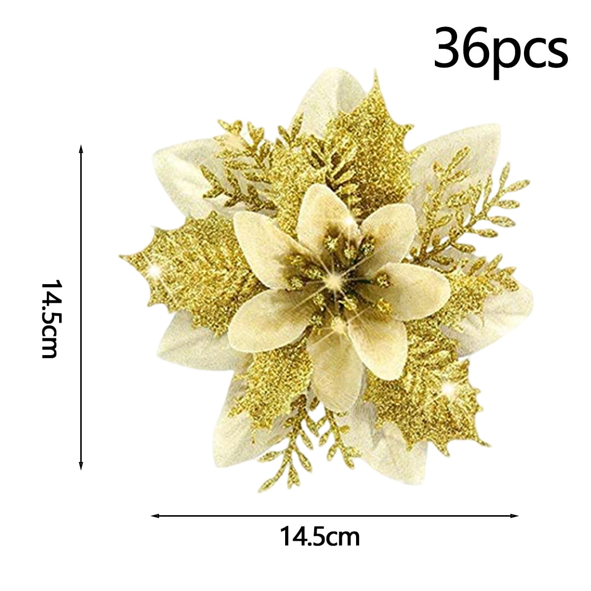24 Pièces Glitter Fleurs De Poinsettia De Noël D?Ornement D