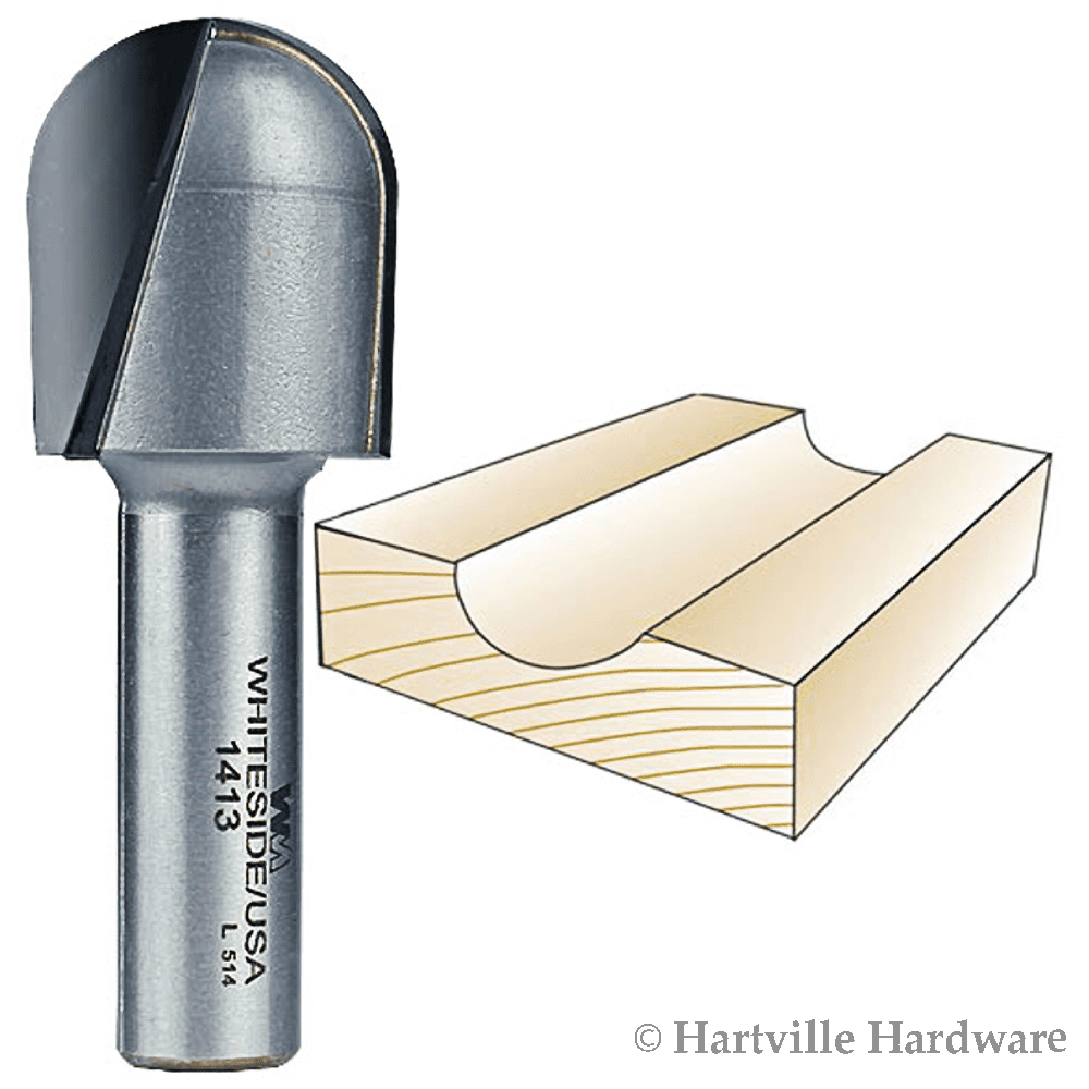 Whiteside 1413 Round Nose Router Bit 1/2"SH, 1/2"R 1"CD