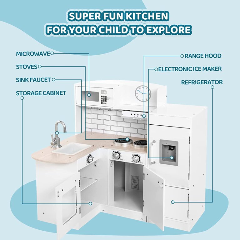 MindWare Oh So Fun! Kitchen Café - 11d x 3'7w x 3'7h Double-sided Kitchen  Playset, Stool & Cooking Utensils - Ages 3+ 