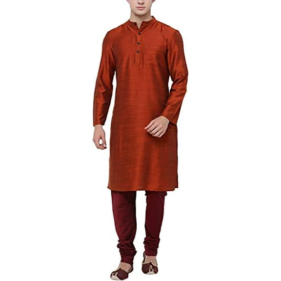Royal Kurta Men's Cotton Silk Plain Solid Long Kurta (42, Maroon)