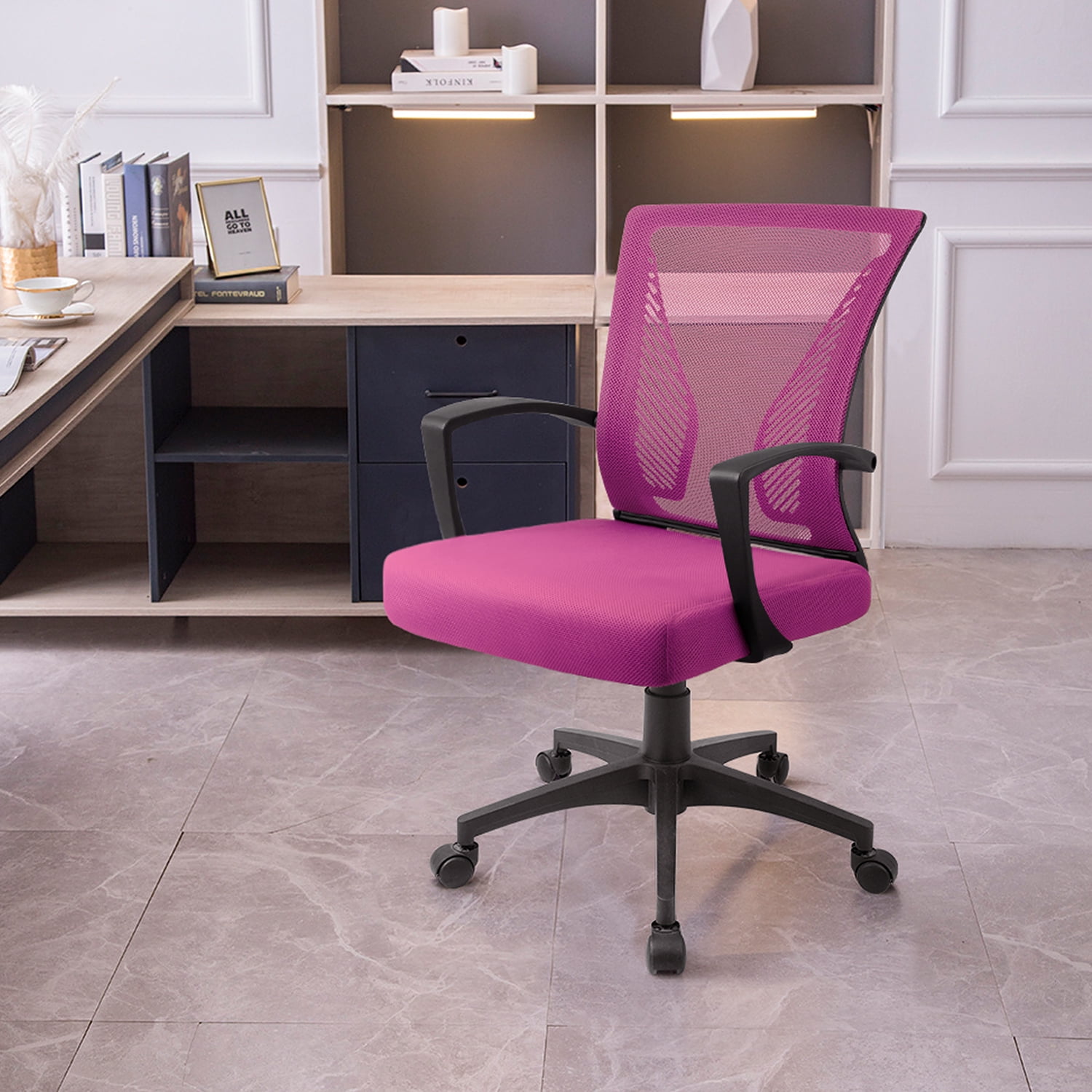 Lacoo Mid-back Mesh Office Chair Desk Chair Computer Task Chair with Lumbar Support and Armrest(Pink)