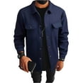 thumbnail image 2 of Men's Wool Blend Jacket Solid Color Lapel Button Front Flap Double Pocket Utility Coat for Fall Winter Business Christmas,Navy,M, 2 of 9