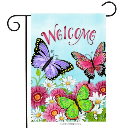 - welcome butterfly spring garden flag spring daisy wildflowers 12.5