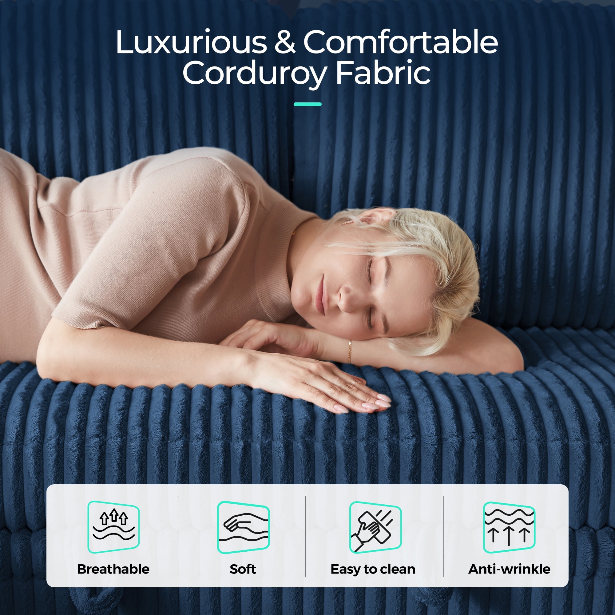 LINSY HOME L Shaped Sectional Couches for Living Room, Sleeper Sofa Bed with Reversible Storage Chaise, Pull Out Couch Bed with USB, Cup Holder, Dark Blue