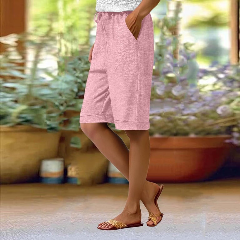 ZyeKqe Knee Length Pajamas Shorts for Women Drawstring High