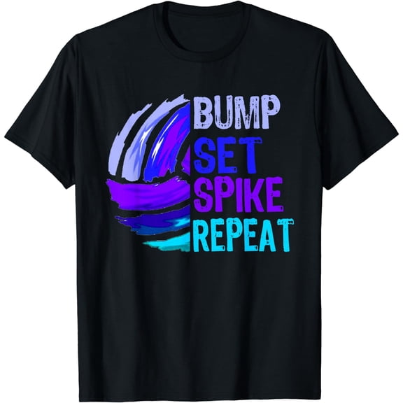 Girls Volleyball Bump Set Spike Repeat Blue Purple Teen T-Shirt
