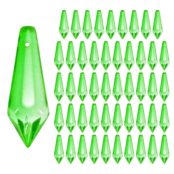 50-Pack Crystal Icicle Prisms, 34mm/1.34 Inch Hanging Crystals Chandelier Prisms for Home/Windows/Garden/DIY[Green]