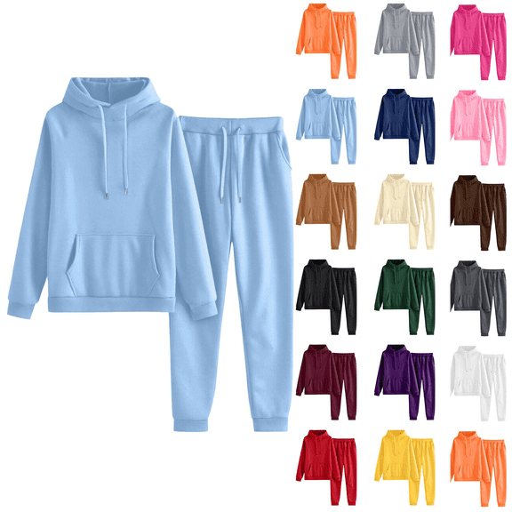 GILIGEGE Jogger Sets for Women 2 Piece Lounge Fall Pullover Sweatshirt Matching Sweatsuits Oversized Hoodie and Sweatpants Track Suit Kangaroo Pocket 2026 Fashion Outfits Sportswear Light Blue S