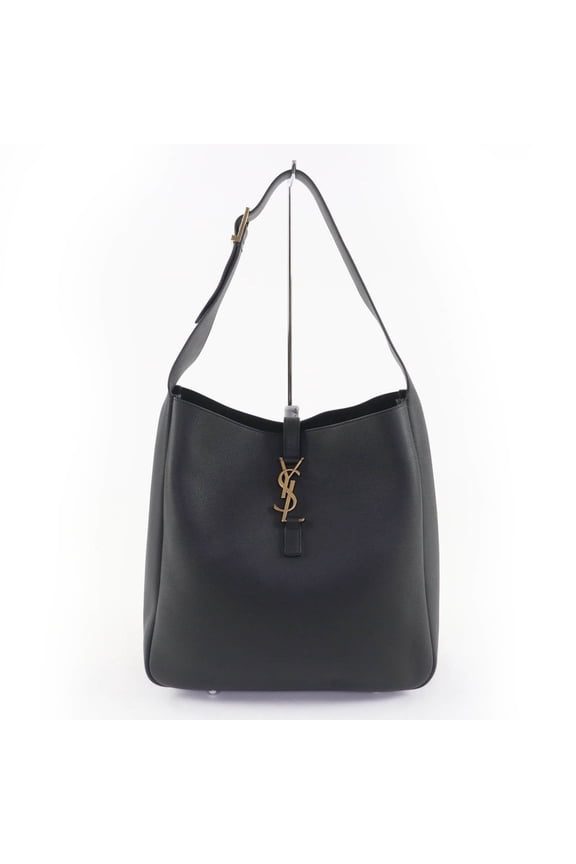 Pre-Owned SAINT LAURENT 753837 LE 5 A 7 Soft Large Leather Shoulder Bag in Black with Gold...