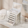 thumbnail image 3 of Casegrace 360° Rotating 6-Tier Huge Jewelry Organizer Box with 5 Drawers, 2-Side Clear Window Necklace Display Holder, Decorative Jewellery Storage Case for Earrings, Rings, Bracelets, Watches, 3 of 10