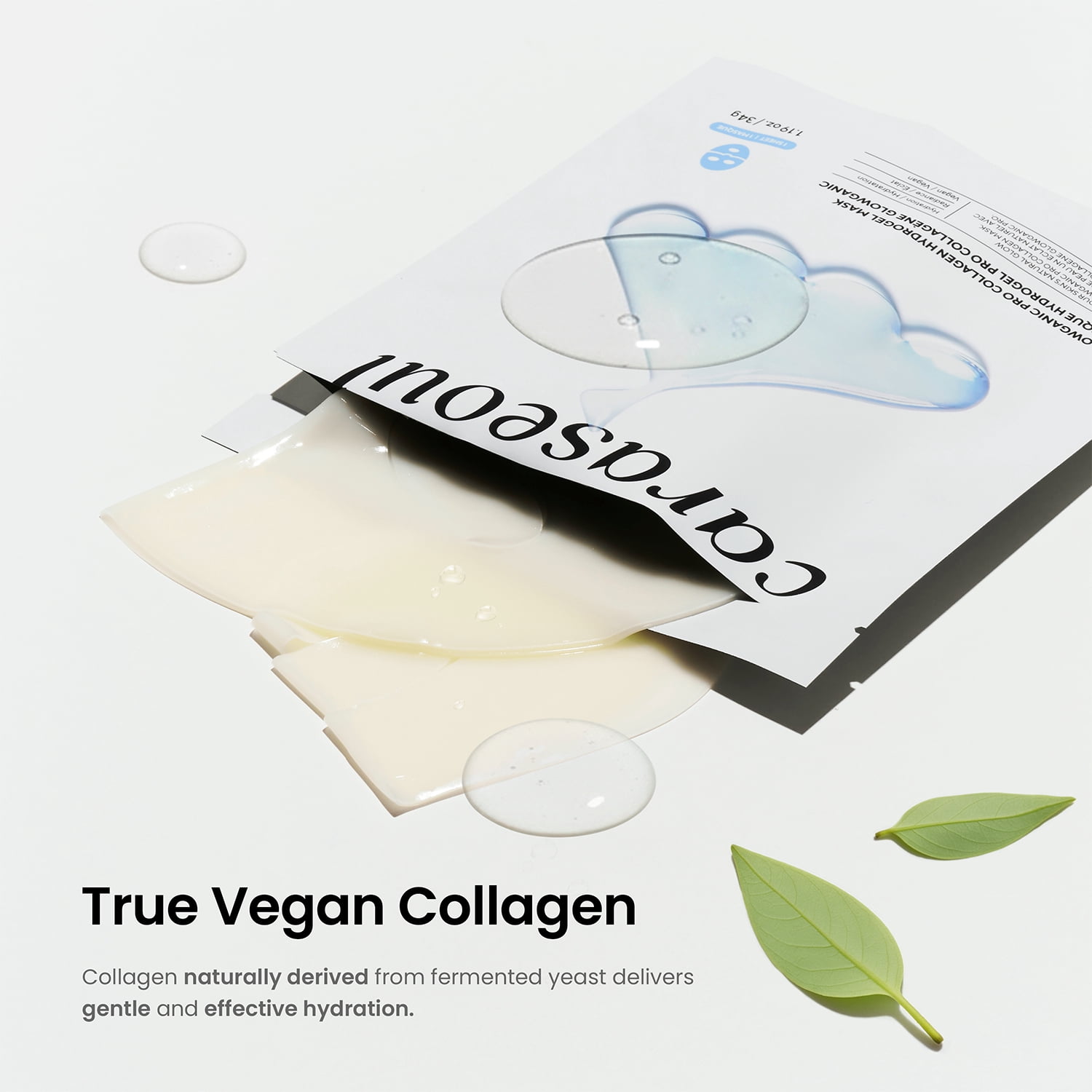 caraseoul Glowganic Pro Collagen Hydrogel Mask with Niacinamide (Vitamin B3) & Adenosin, Radiance Boost, Pore Minimizing, Hydrating Overnight Face Mask, Vegan, Korean Skin Care [1.19oz (34g) x 16ea]