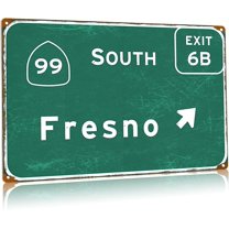 Fresno Road Sign Metal Tin Signs Exit Only Highway Direction Interstate 99 Signage Urban Country Street Club Office Vintage Wall Decor 24x32 Inches