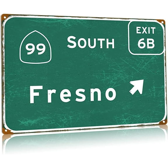 Fresno Road Sign Metal Tin Signs Exit Only Highway Direction Interstate 99 Signage Urban Country Street Club Office Vintage Wall Decor 24x32 Inches