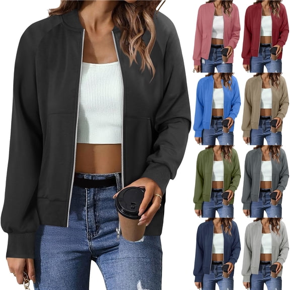 Otntypg Women's Bomber Jacket Lightyweight Casual Full Zip up Long Sleeve Outerwear Coat Trendy 2025 Fashion Windbreaker with Pockets Navy S