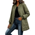 thumbnail image 2 of Vivianyo HD Women's Bomber Collar Long Quilted Jacket, Long Sleeve Lightweight Zip Up Winter Coat with Pockets, Sizes S-2XL, 2 of 8