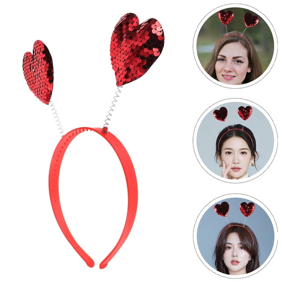 WHAMVOX 2pcs Heart Headband Valentines Day Festive Headband Red Sequin Love Shaped Head Boppers Party Hair Accessoires For Holiday Festival