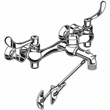 American Standard Service Sink Faucet - American Standard 8355.110.002 Service Sink Faucet with Exposed Yoke and Wall Mount with Bottom Bracket, Wrist Blade Handles, and Threaded Hose Ended Spout and Vacuum Breaker, Chrome