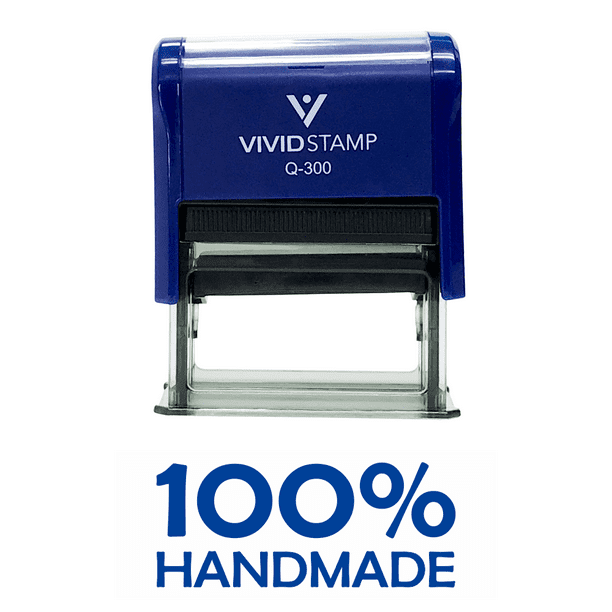 100 HANDMADE Self Inking Rubber Stamp (Blue Ink) Large