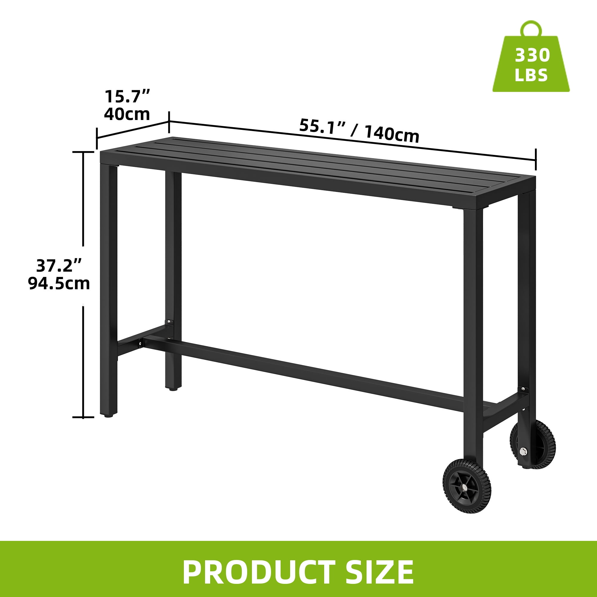 Uforic 55 Inch Outdoor Bar Table, Rectangle Narrow Counter Height Patio Table, Suitable for Balcony Patio Garden Yard Poolside, Black