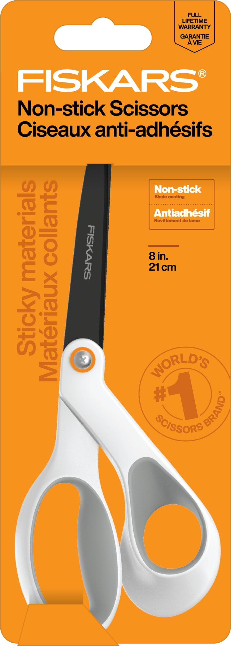 (2 pack) Fiskars 8" Non-Stick Titanium Scissors with Softgrip, Orange & Grey