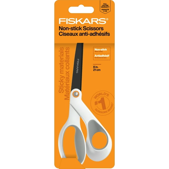 Fiskars 8" Non-Stick Titanium Scissors with Softgrip, Orange & Grey