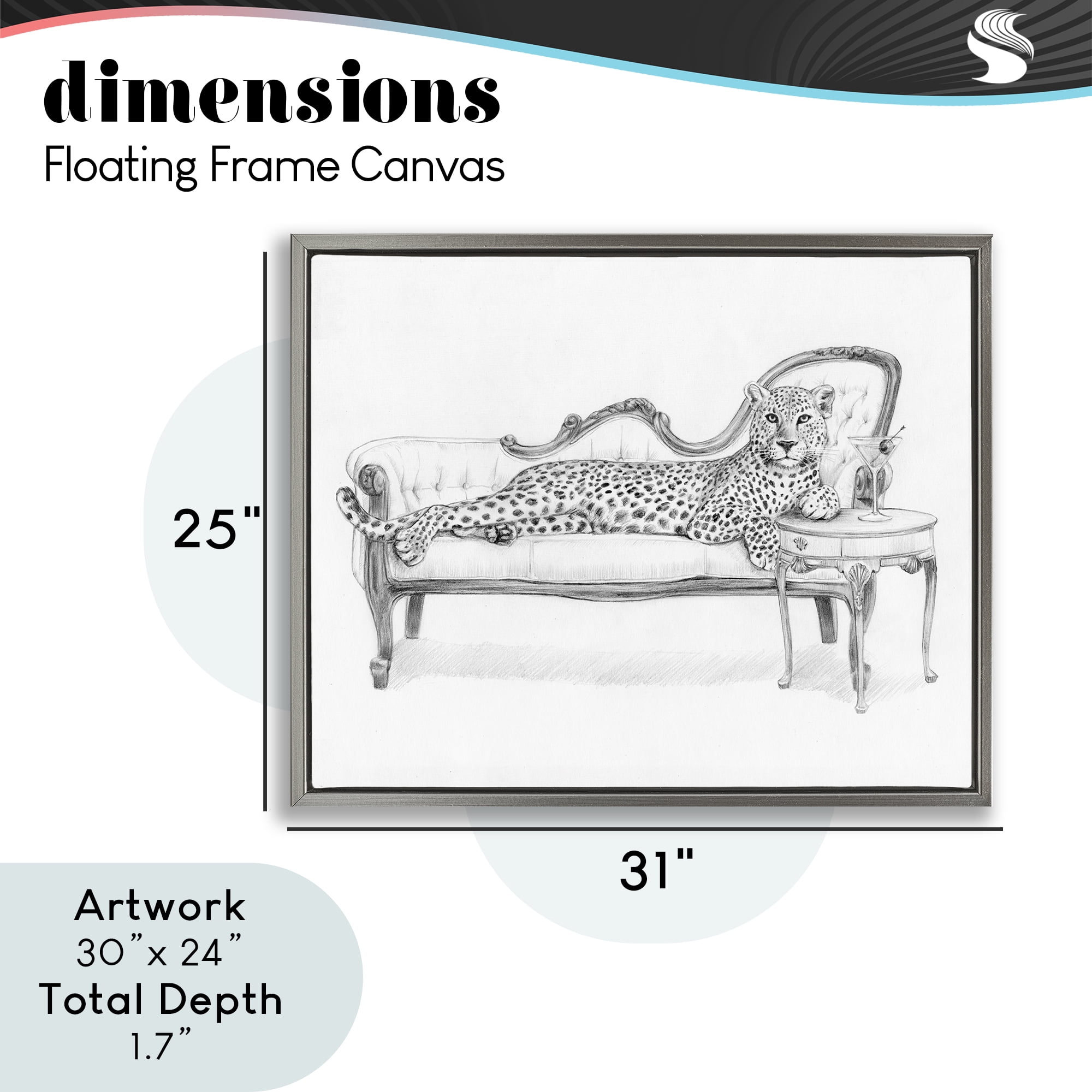 Stupell Industries Lounging Beast Cheetah Gray Framed Floater Canvas Wall Art, design by Victoria Barnes