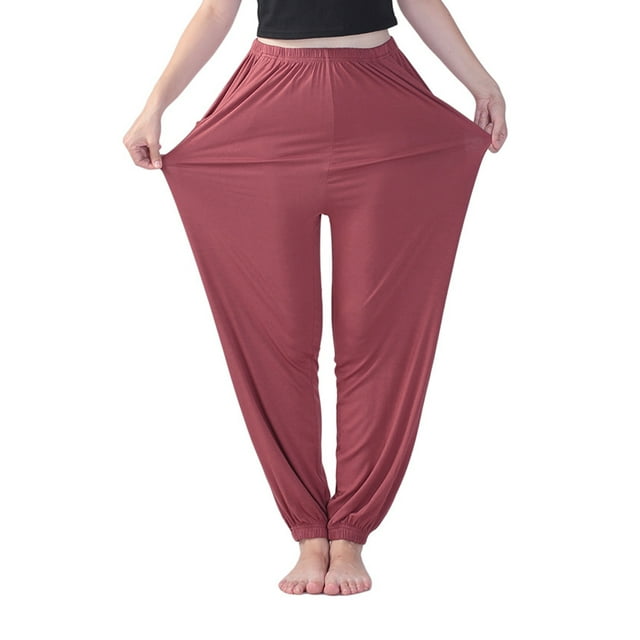 Casual Loose Yoga Pants for Women High Stretch Solid Color Trouser Plus ...