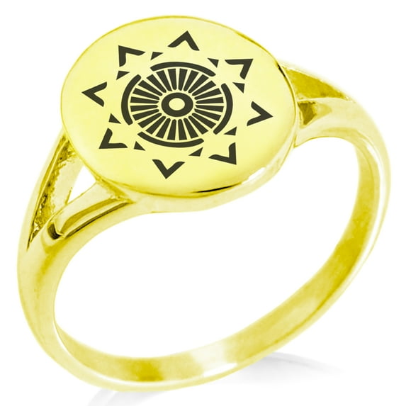 Stainless Steel Light Magic Rune Minimalist Oval Top Polished Statement Signet Ring