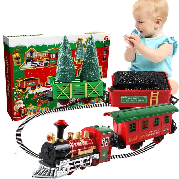 Godderr Baby Kids Christmas Electric Train Toys for Toddler Train Set Toys As Birthday Gift Kids Electric Train Track Car Toys for 3-7Y Boys Girls