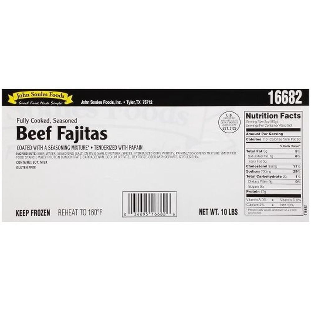 John Soules Foods Fully Cooked Seasoned Beef Fajita Strips, 5 Pound -- 2 per case
