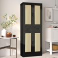 thumbnail image 3 of DIYART Black Rattan Pantry Cabinet, 71" Tall Kitchen Pantry Storage Cabinet with Doors and Drawer, Boho Freestanding Kitchen Hutch Cabinet for Kitchen, Dining Room, Hallway, 3 of 7