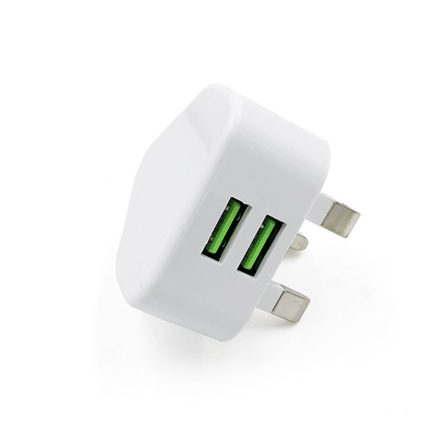 pc Dual USB Charger, 12W 3-pin USB Dual Ports Phone Charging Adapter Wall Socket 2A for iPhone 14 13 12 11 Pro Max etc.