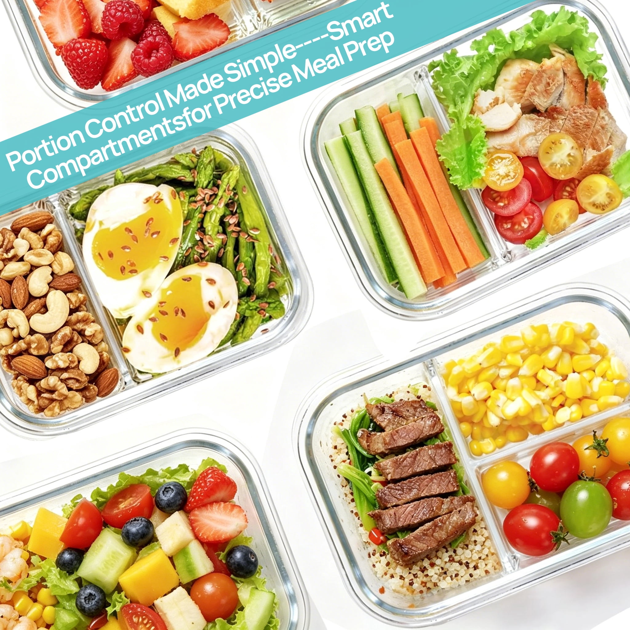 Sindcom 4 Pack 33oz Glass Food Storage Containers with Compartments, Meal Prep Bento Boxes, for Microwave, Oven, Freezer, Gray