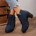 thumbnail image 2 of FRSASU Women's Lace‑Up Buckle Strap Block Heel Ankle Booties, Side Zipper Scalloped Lug Sole Faux Leather Short Boots Blue, 2 of 9