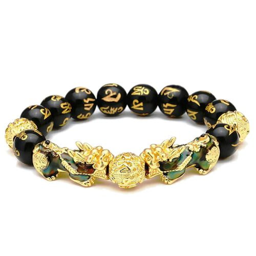Yaoping 1 Pcs Feng Shui Bead Chinese Bracelet with Carved Black Amulet