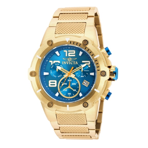 Invicta Men's NEW!! 19532 Speedway XL Teal Blue Gold Plated Chronograph Swiss Watch