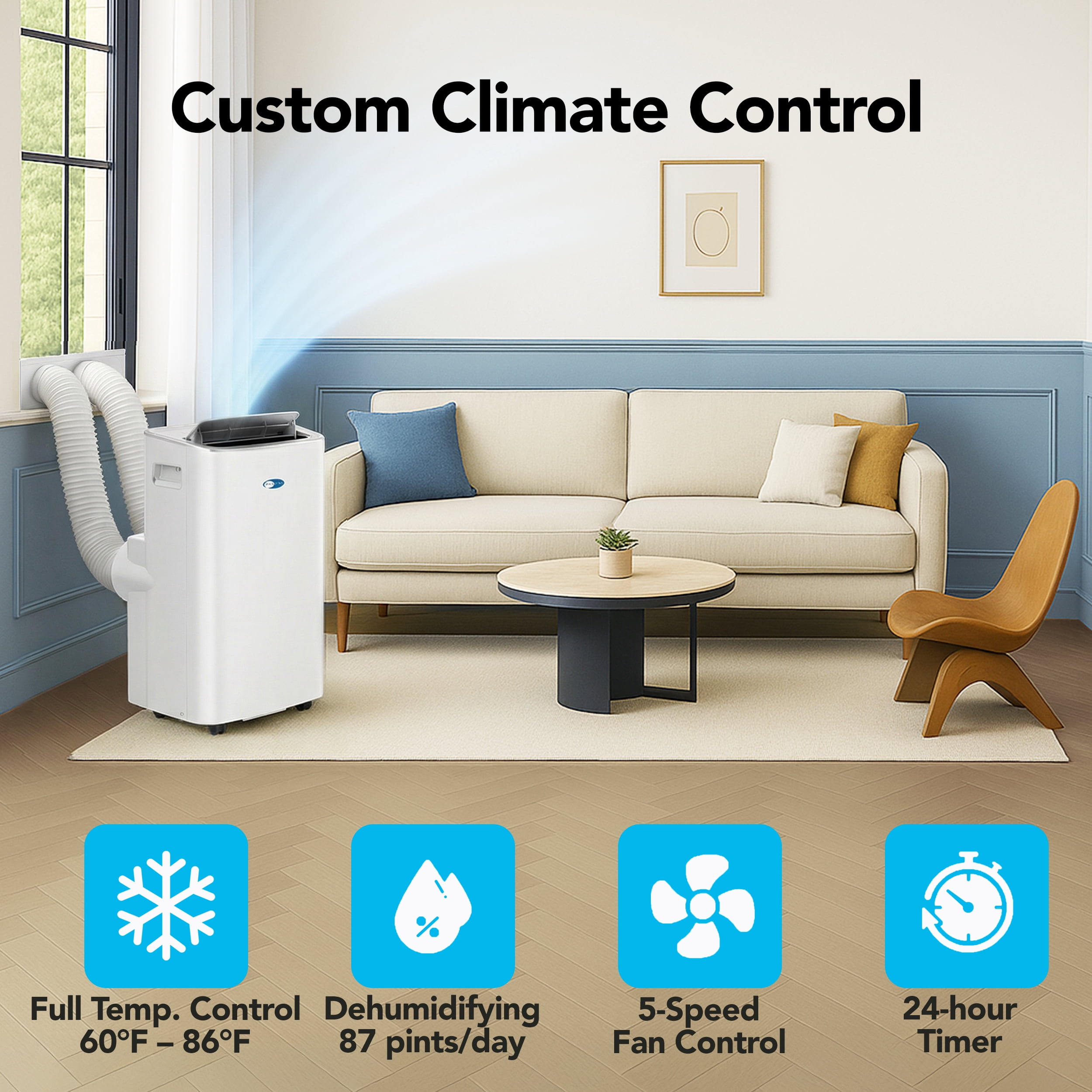 Whynter 10000 BTU SACC Dual Hose Portable Air Conditioner, 13000 BTU ASHRAE, Inverter AC with WiFi, Cools up to 500 Sq Ft, ARC-1280WX