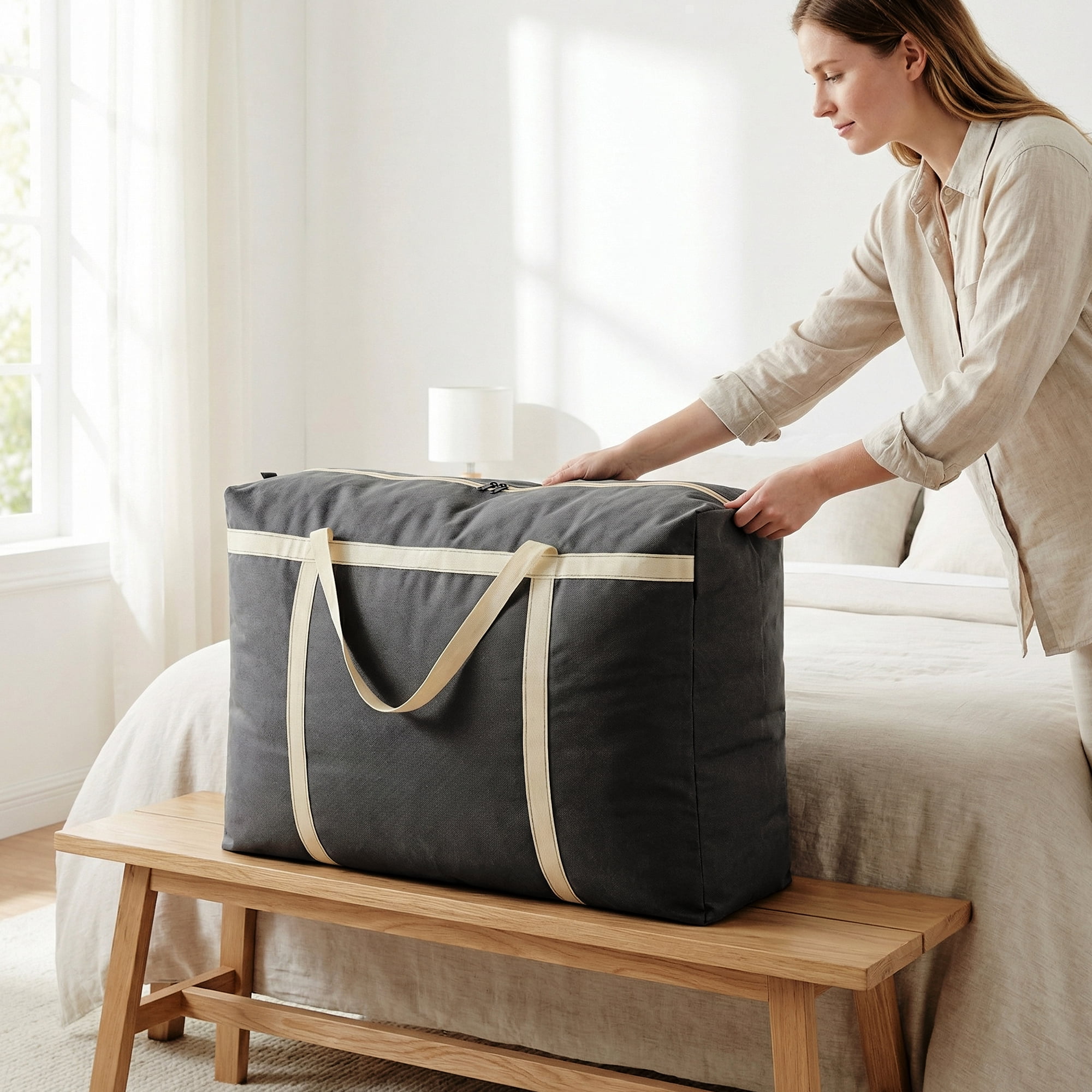 Unique Bargains Foldable Storage Bags for Organizing Clothing Black 30.7"x9.8"x21.7"