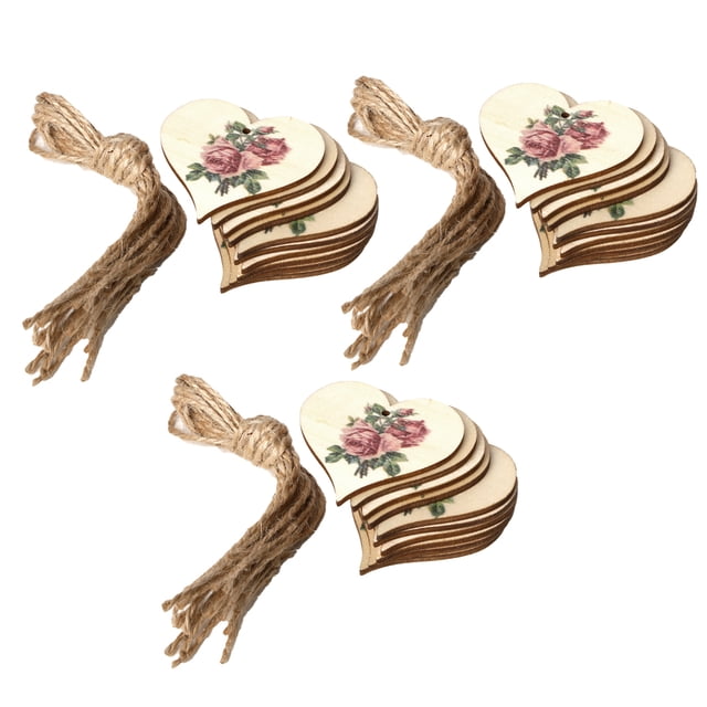 Ounissouiy Paquete de 30 colgantes de corazones de para manualidades con cordel natural JM01365 Decoración del hogar JM01365