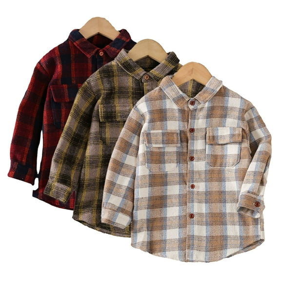 Esaierr Toddler Baby Boys Casual Plaid Shirts,Black Red Plaid Button Down Cardigan Shirts With Pocket Kid Long Sleeve Shirts for Little Girls Boys 2-7Y
