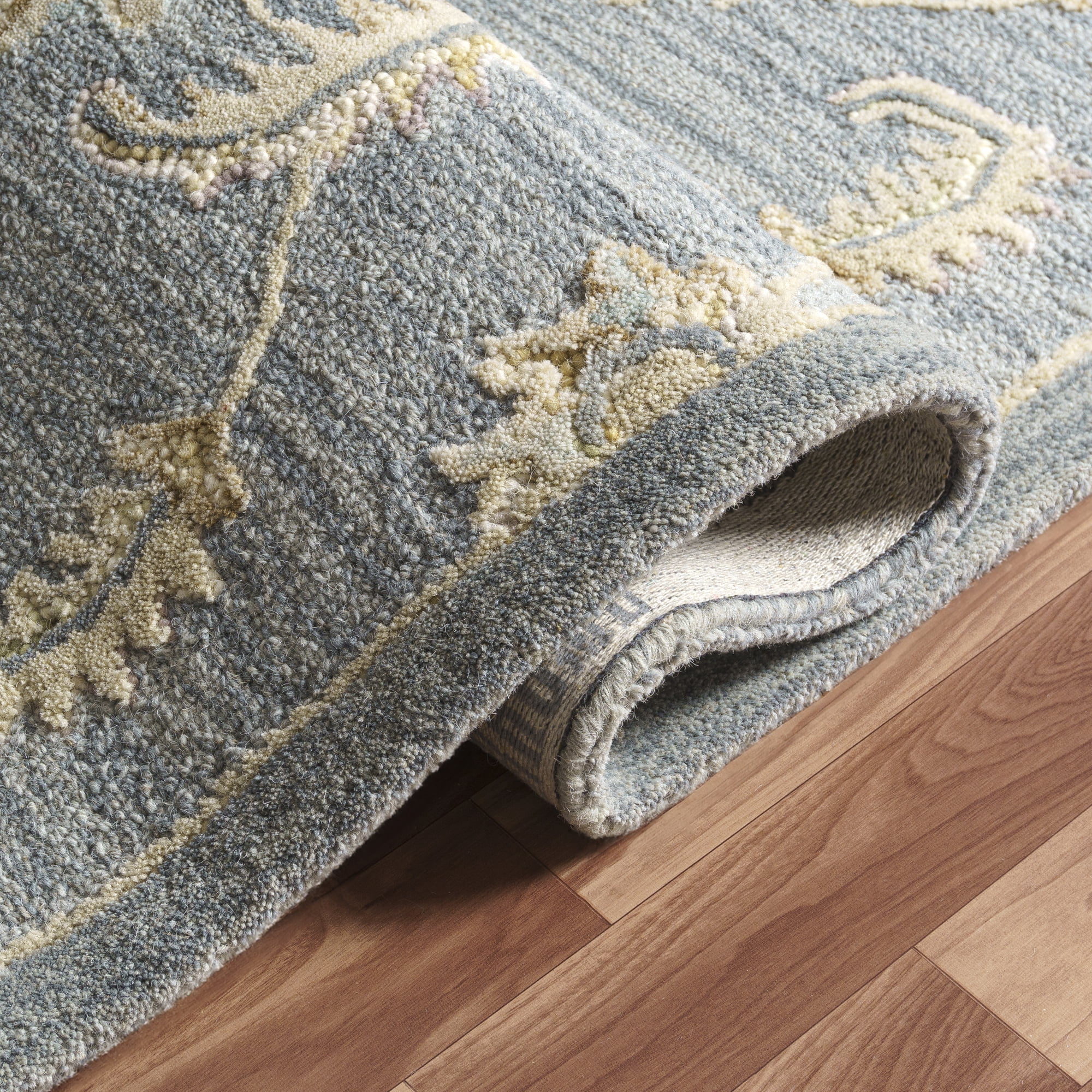 Ox Bay Elaine Floral Classic Hand-Tufted Wool Indoor Runner Rug, Stone Blue/Beige, 2'6" x 8'