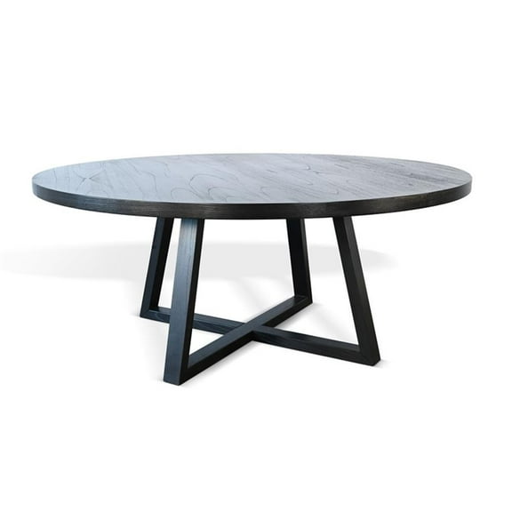 Pemberly Row Contemporary Wood Large Round Dining Table in Black