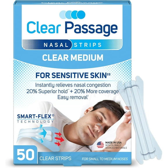 Nasal Strips Medium, Clear, 50 ct | Works Instantly to Improve Sleep, Reduce Snoring, & Relieve Nasal Congestion Due to Colds & Allergies