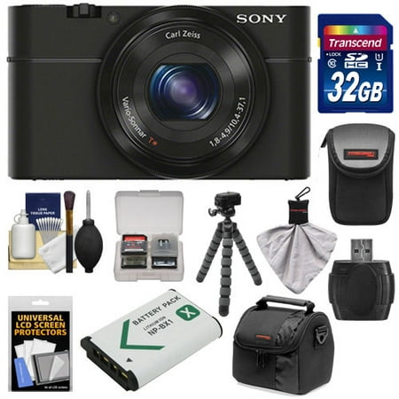 Sony Cyber-Shot DSC-RX100 Digital Camera (Black) with 32GB Card + 2 Cases + Battery + Flex Tripod + Accessory Kit
